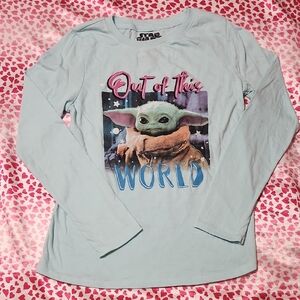 Star Wars Baby Yoda Kids Light Blue Long Sleeve Shirt Large 10/12